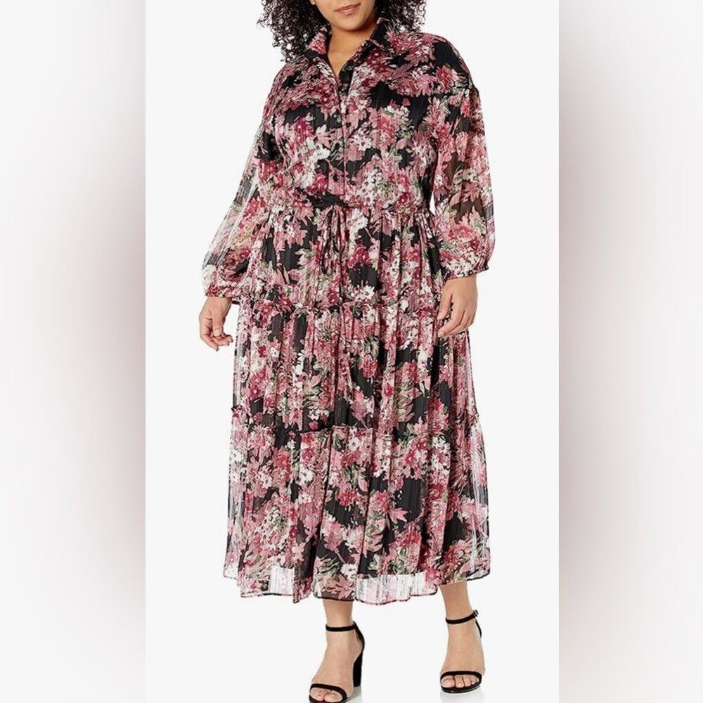 TAYLOR TIERED FLORAL METALLIC LONG SLEEVE SIZE 22W
